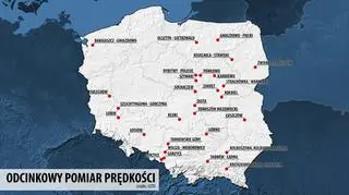 Mapa systemu odcinkowego pomiaru prędkości