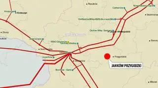 Mapa systemu przesyłowego w okolicy Jankowa Przygodzkiego