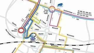 Mapa utrudnień w centrum Katowic