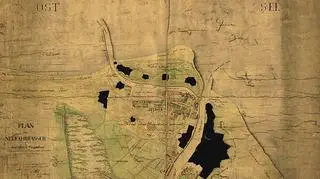 Mapa zatoki Gdańskiej w okresie formowania się półwyspu. Połowa XIX wieku. 