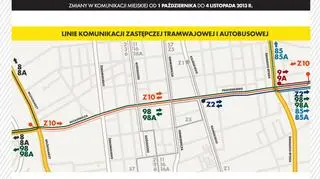 Mapa zmian w kursowaniu komunikacji miejskiej