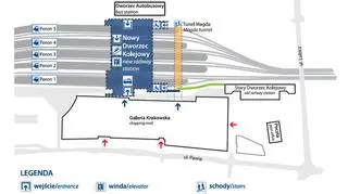 Mapka przedstawiająca dworzec PKP Kraków Główny i okolice