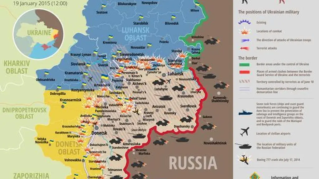Mapka sytuacyjna frontu w Donbasie