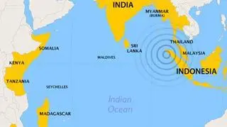 Mapka ukazująca kraje, które zalało tsunami (wikipedia)