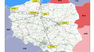 Mapka z dokumentu przygotowanego przez MON. Ministerstwo przekonuje, że bazę USA najlepiej byłoby umieścić w okolicach Bydgoszczy i Torunia