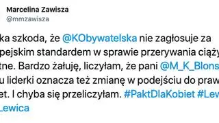 Marcelina Zawisza odniosła się w niedzielę do wypowiedzi Kidawy-Błońskiej na Twitterze