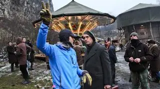 Marcin Koszałka i Adam Woronowicz na planie filmu "Czerwony pająk"