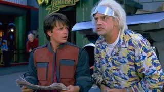Michael J. Fox i Christopher Lloyd na planie "Powrotu do przyszłości II"