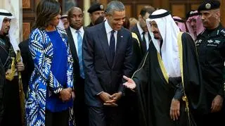 Michelle Obama w czasie wizyty w Arabii Saudyjskiej (27 stycznia 2015)
