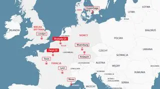 Miejsca ataków dżihadystów powiązanych z IS w Europie Zachodniej