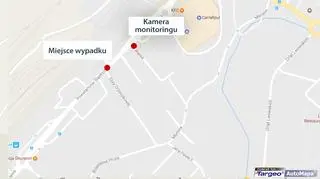 Miejsce wypadku oraz lokalizacja kamery z monitoringu