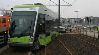 Miejsce zderzenia tramwaju z mitsubishi