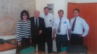 Mirosław Hermaszewski z żoną i Aleksiej Leonow z wizytą u Biska