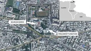 Muzeum Bardo i budynek parlamentu w Tunisie, które stały się celem ataku terrorystów