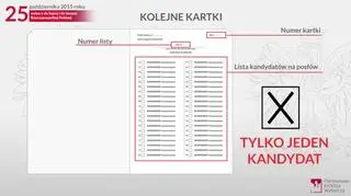 Na kolejnych stronach znajdują się listy kandydatów. Głos oddajemy tylko na jednego kandydata
