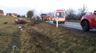 Na miejscu wypadku pracuje straż pożarna i policja