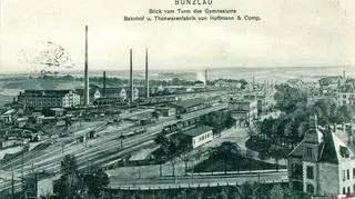 Największe zakłady ceramiczne Bolesławca na pocztówce z początku XX wieku