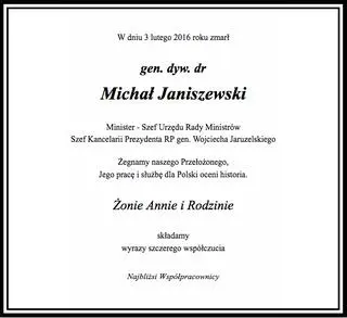 Nekrolog generała Janiszewskiego z 2016 roku