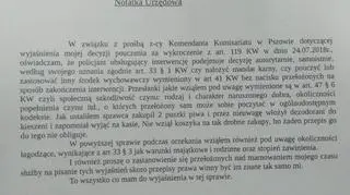 Notatka służbowa jednego z policjantów