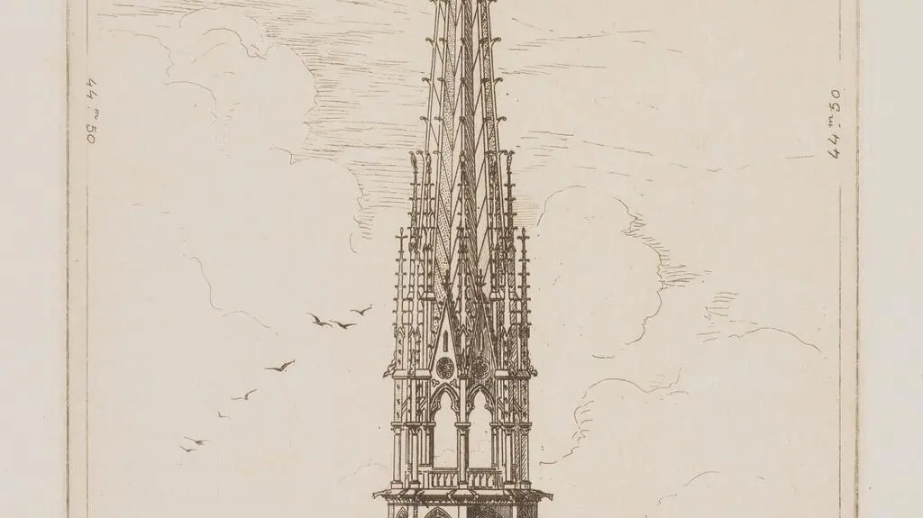 Notre-Dame, iglica 1860, akwaforta.