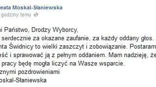 Nowa prezydent Świdnicy dziękuje swoim wyborcom