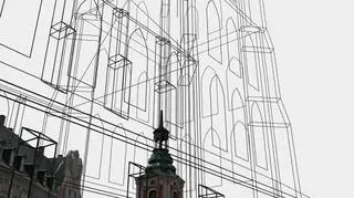 Obrys kościoła widoczny z piramidy