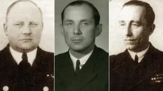 Od lewej kmdr Stanisław Mieszkowski , kmdr por. Zbigniew Przybyszewski, kmdr Jerzy Staniewcz