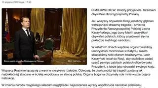 Odezwa w języku polskim na witrynie prezydenta Rosji (kremlin.ru)