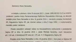 Odpowiedź PO na pismo marszałka Sejmu