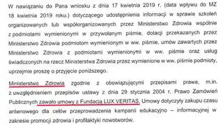 Odpowiedź z Ministerstwa Zdrowia, jaką poseł PO Krzysztof Brejza zamieścił na Twitterze