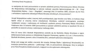 Oficjalne pismo marszałka do prezydenta
