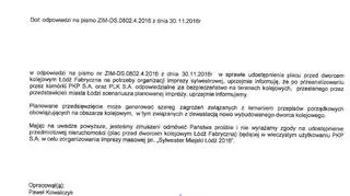 Oficjalne stanowisko PKP przesłane do magistratu