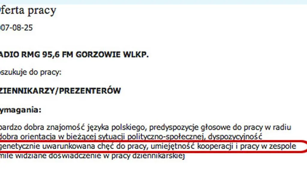 Ogłoszenie o pracę