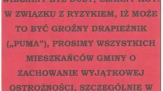 Ogłoszenie ostrzegające przed drapieżnikiem (steszew.pl)