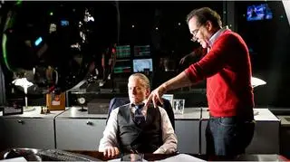 Oliver Stone i Michael Douglas na planie filmu "Wall Street: Pieniądz nie śpi"