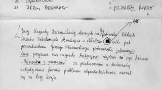 Oświadczenie dziennikarskiego jury  dotyczące nagrody dla "Człowieka z marmuru" A.Wajdy 