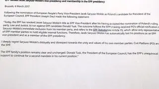 Oświadczenie Europejskiej Partii Ludowej