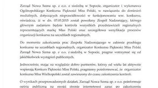 Oświadczenie organizatora konkursu Miss Polski