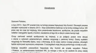 Oświadczenie prezesa NIK
