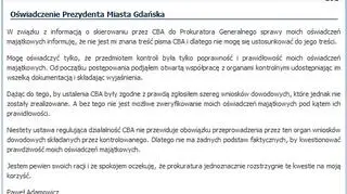 Oświadczenie prezydenta Gdańska Pawła Adamowicza
