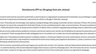 Oświadczenie ZPP w sprawie oświatowego okrągłego stołu