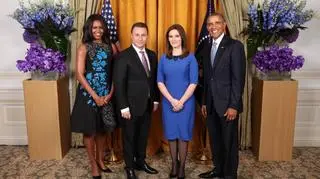 Para prezydencka Barack i Michelle Obama i premier Macedonii Nikoła Grujewski z małżonką 