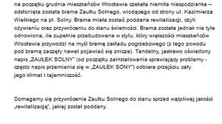 Petycja do prezydenta Wrocławia ws. rewitalizacji Zaułka Solnego 