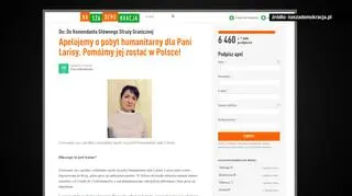 Petycja o przyznanie Larisie prawa do pobytu humanitarnego