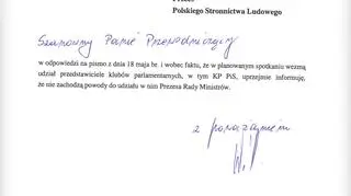 Pismo Elżbiety Witek do Władysława Kosiniaka-Kamysza