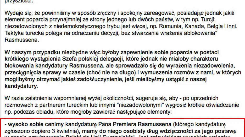 Pismo kancelarii premiera