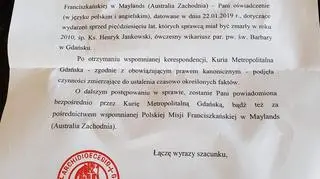 Pismo Kurii Metropolitalnej Gdańskiej do Barbary Borowieckiej