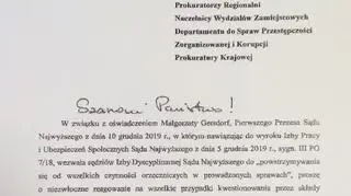 Pismo prokuratora Święczkowskiego do prokuratorów (str. 1)