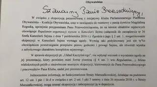 Pismo szefowej Kancelarii Sejmu w sprawie "Układu Kaczyńskiego"