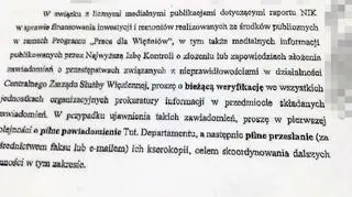 Pismo zastępcy dyrektora Departamentu do Spraw Przestępczości Gospodarczej Violetty Kowalskiej
